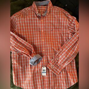 Nautica Men's Orange and Blue Checkered Shirt